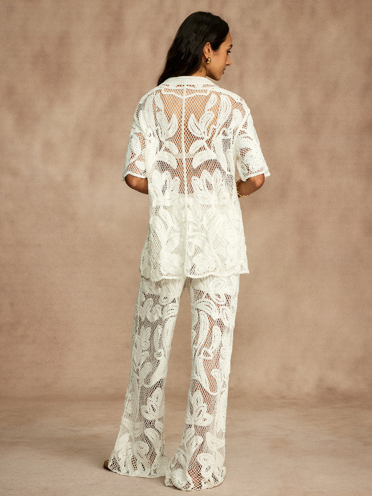 Floral Embroidery Hollow Pants Set