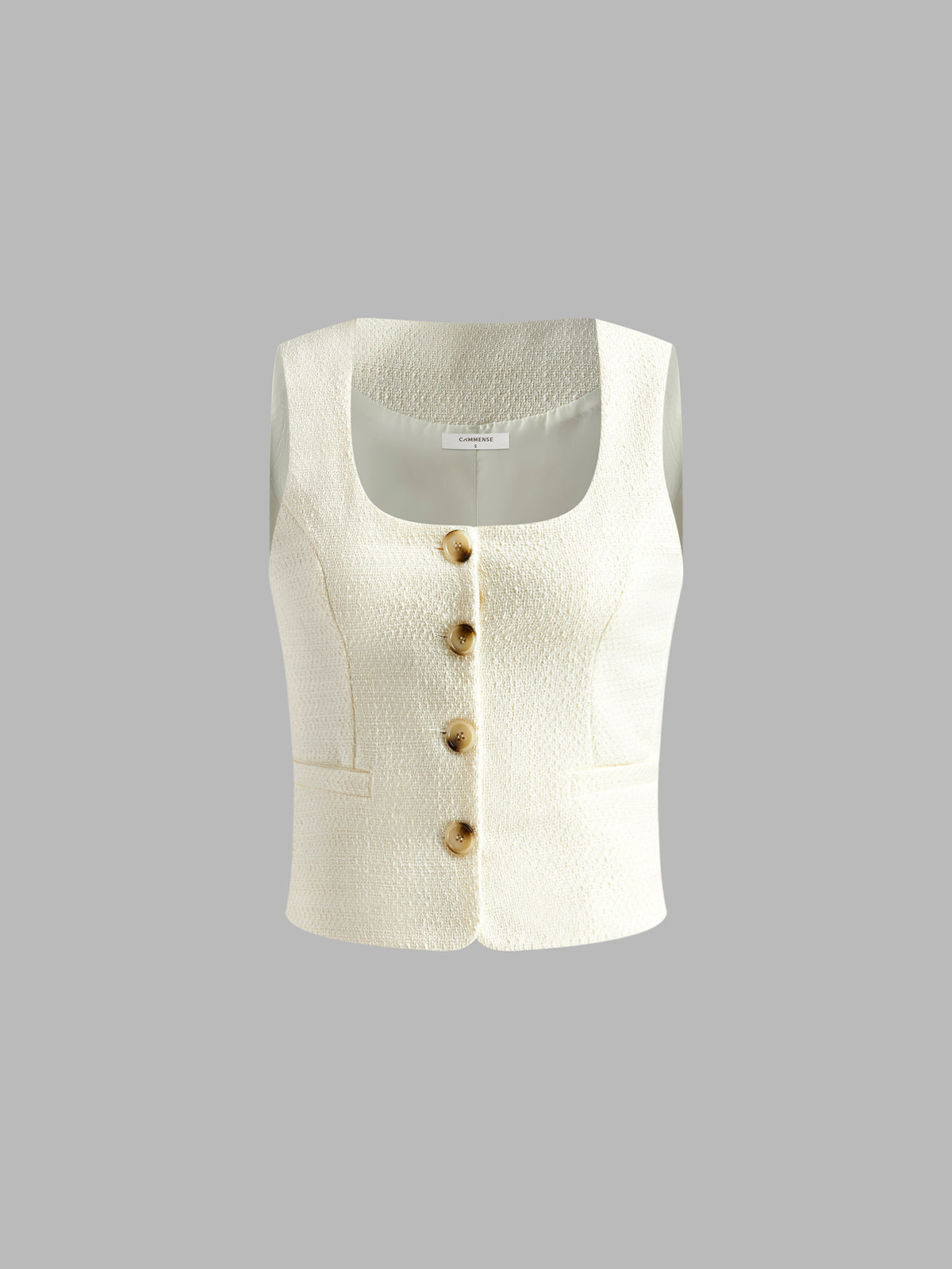 Square Neck Piping Tweed Vest