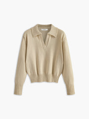 Lapel Ribbed Pullover Sweater