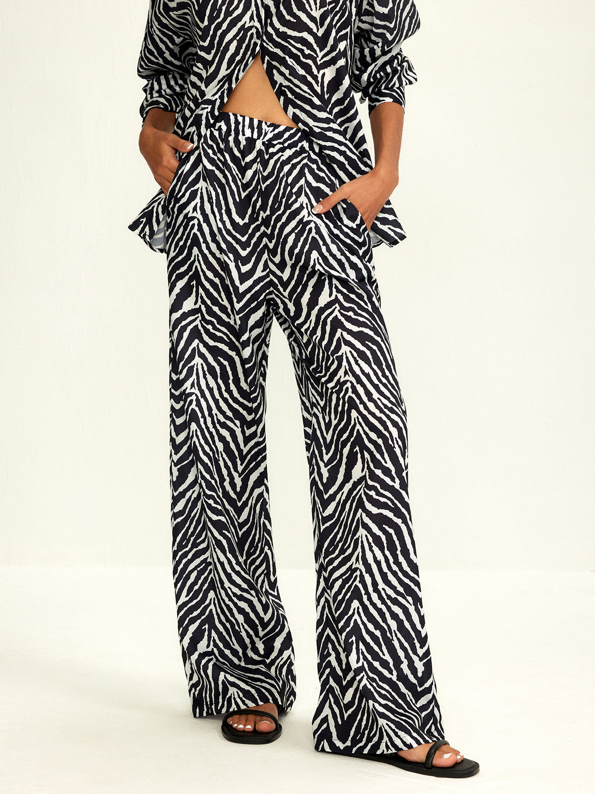 Zebra Stripe Lapel Loose Pants Set