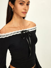 Off-Shoulder Lace Trim Blouse