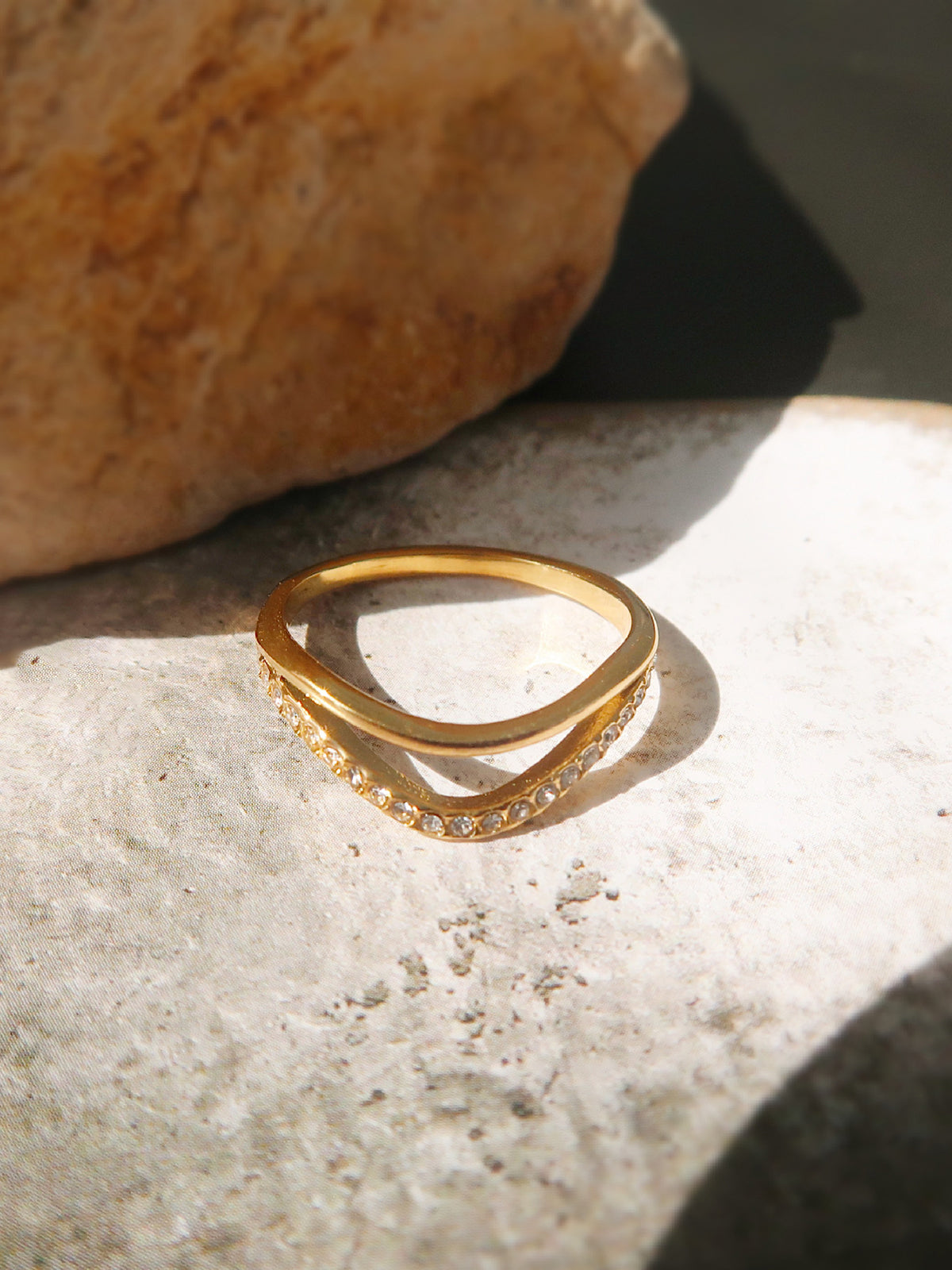 Golden Diamond Wave Ring