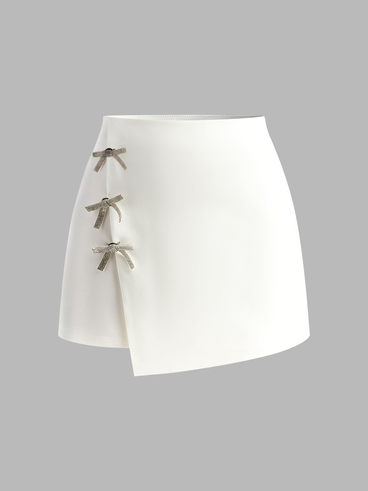 Asymmetrical Rhinestone Bow A-Line Skirt