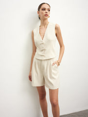 Knotted Sleeveless Shorts Set