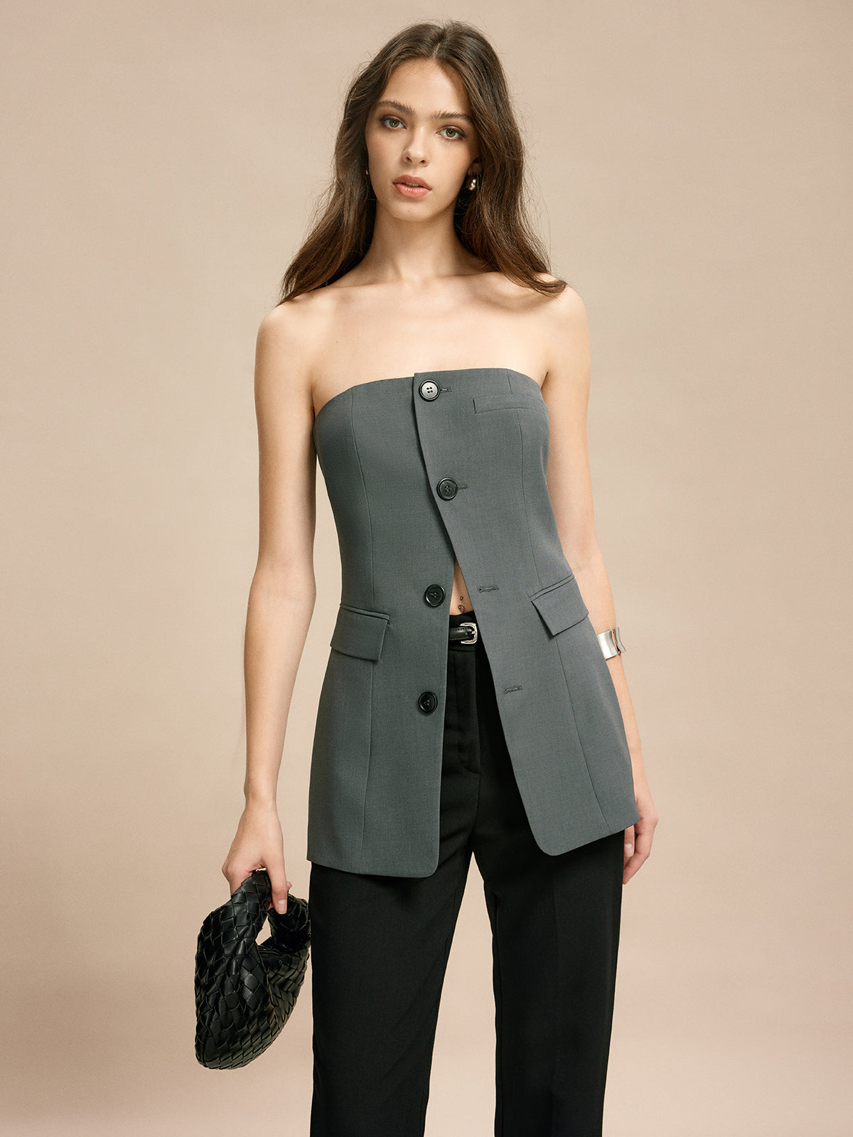 Button Suit Tube Top