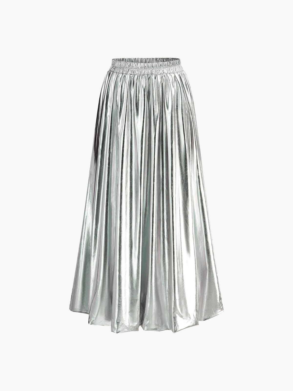 Lacquered Pleated Bud Waist Skirt