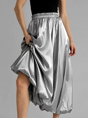 Lacquered Pleated Bud Waist Skirt