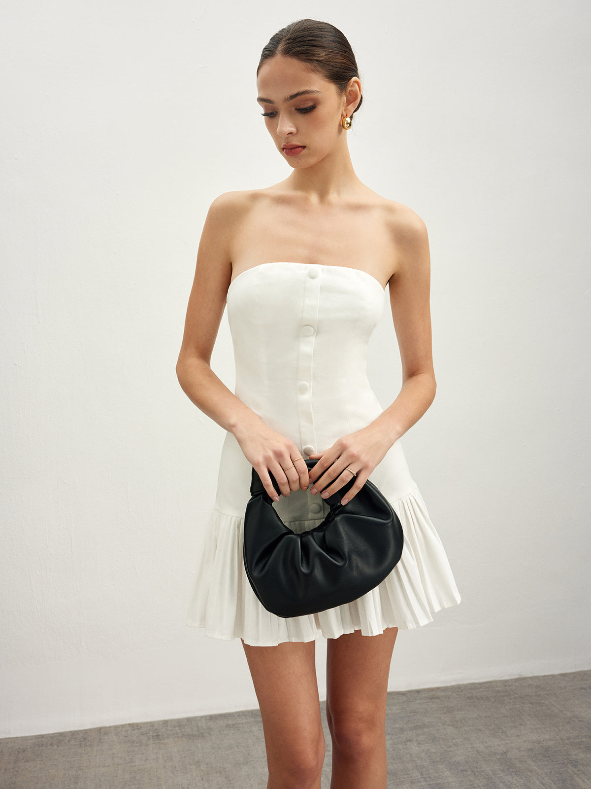 Cotton Blends Pleated Bubble Tube Dress