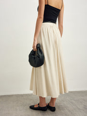 Cotton Blends Pleated Skirt Without Belt