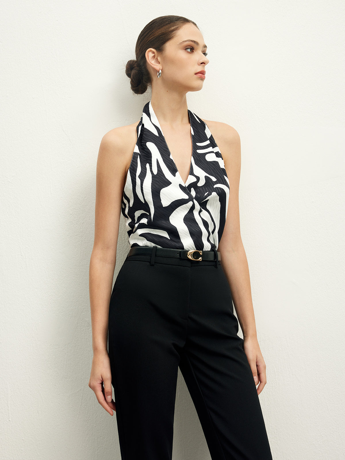 Zebra Printed Backless Halter Top