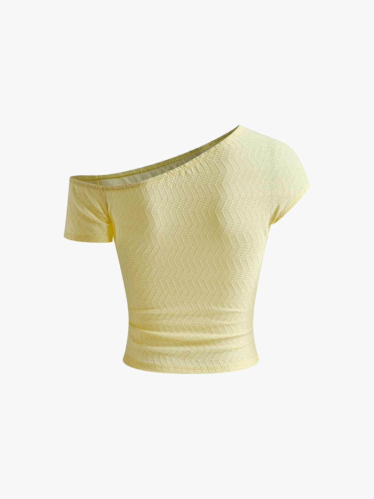 One Shoulder Pleated Mechanism Knitting T-Shirt