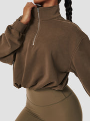 Stand Collar Drawstring & Zipper Sweatshirt