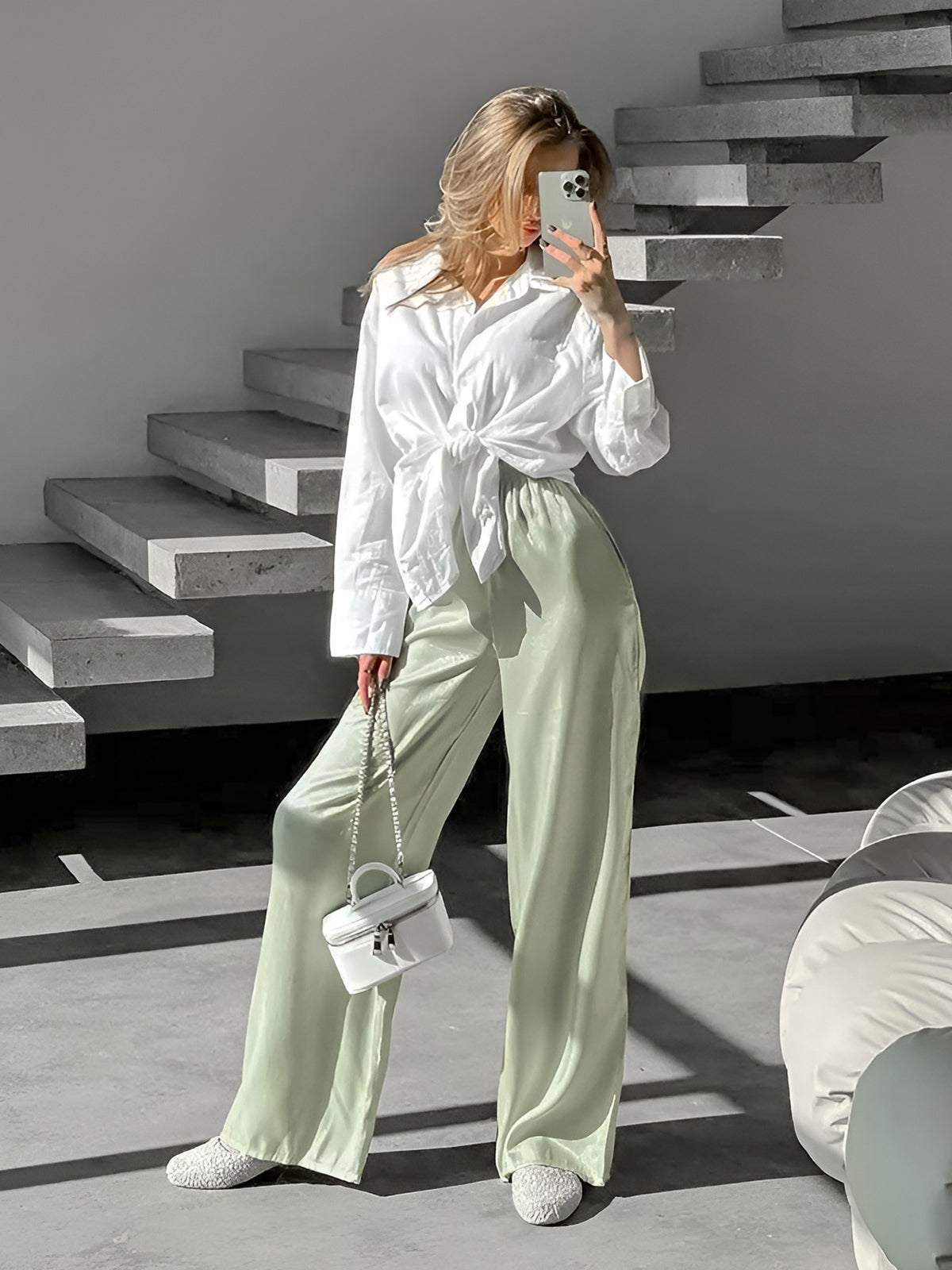 Elastic Waist Wide-Leg Pants