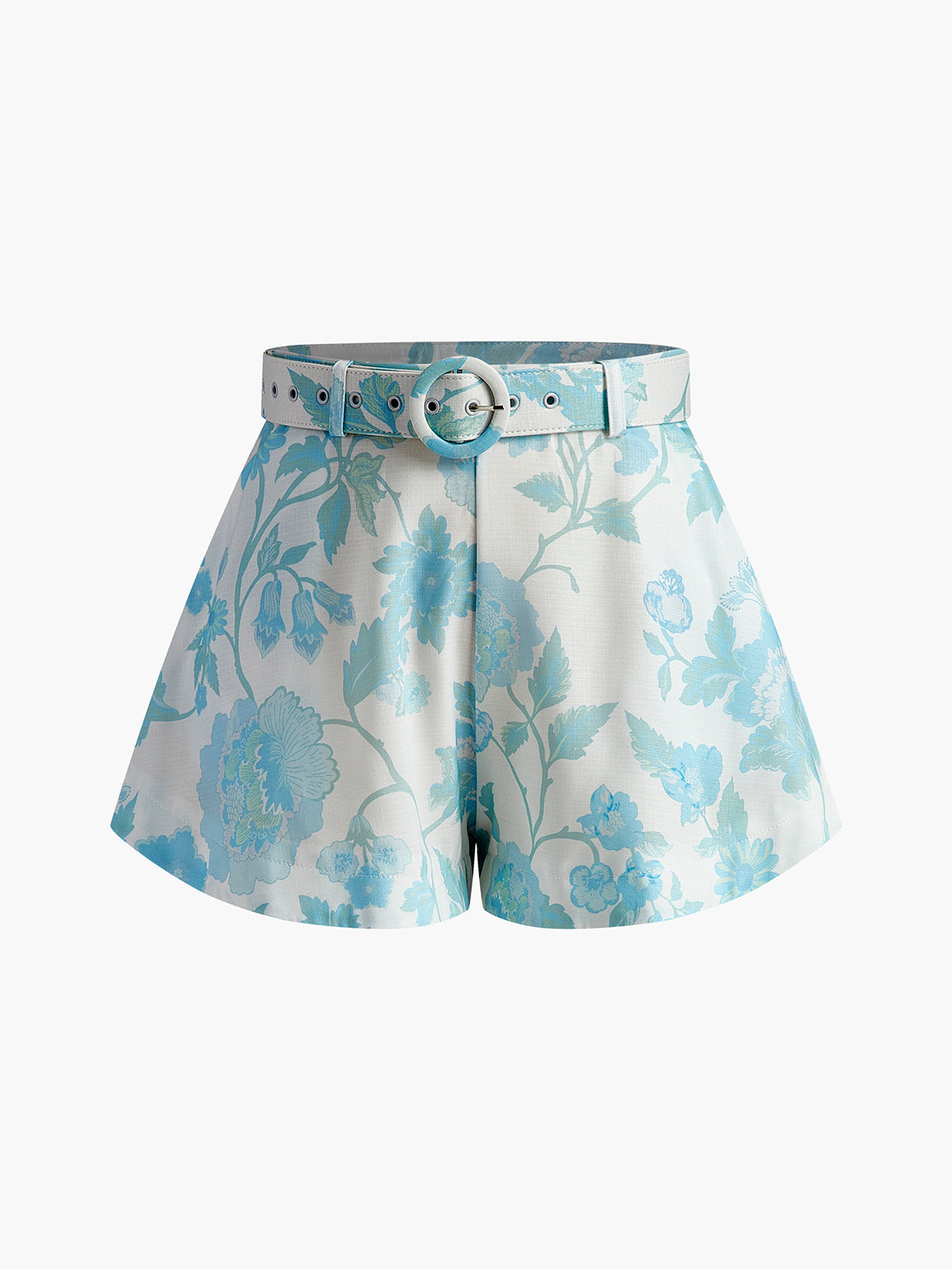 Lapel Floral Printed Belt Shorts Set