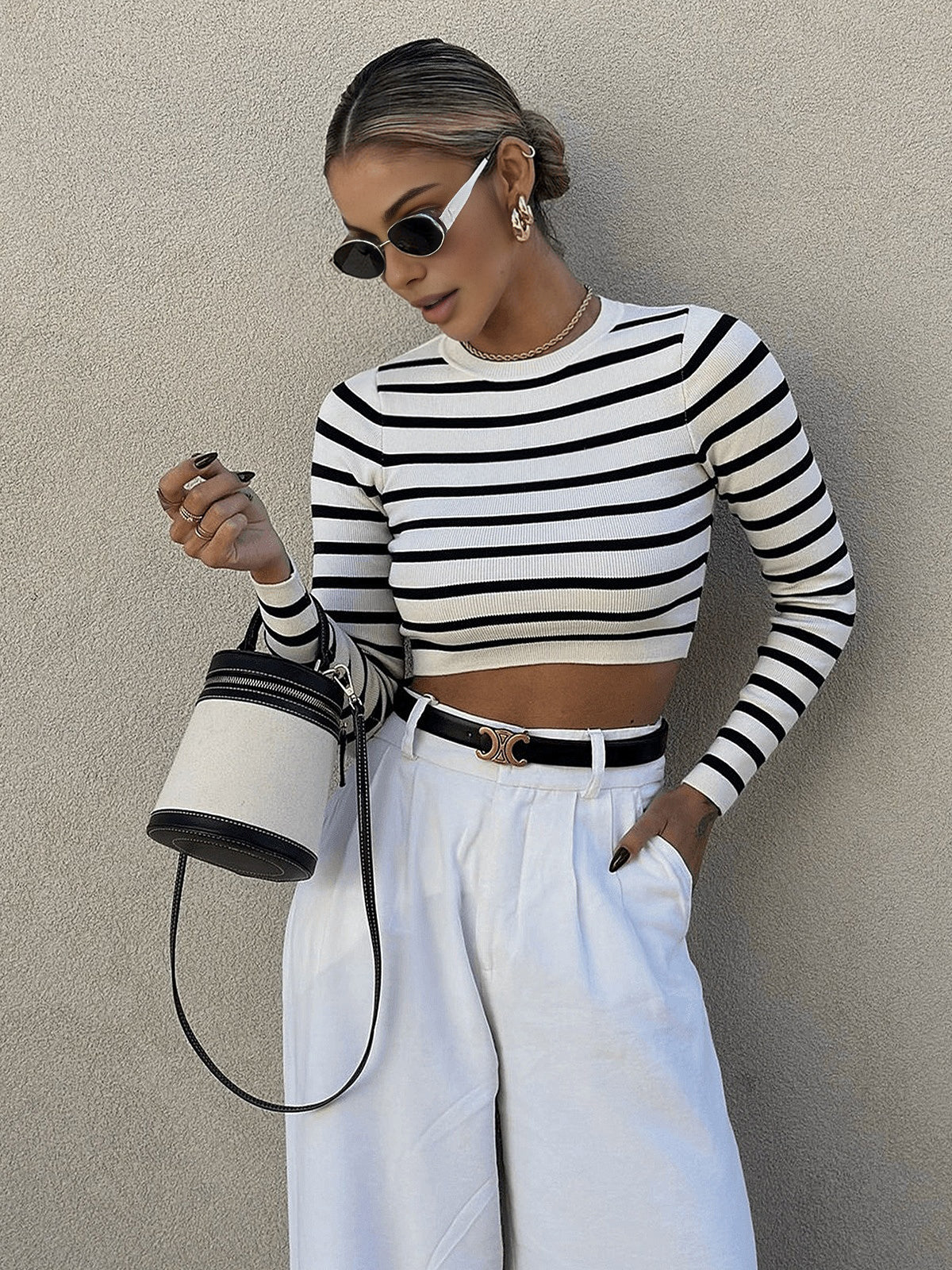 Striped Crop Bodycon Knit Top