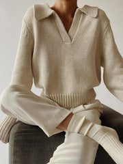 Lapel Ribbed Pullover Sweater