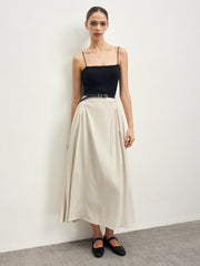 Cotton Blends Pleated Skirt Without Belt