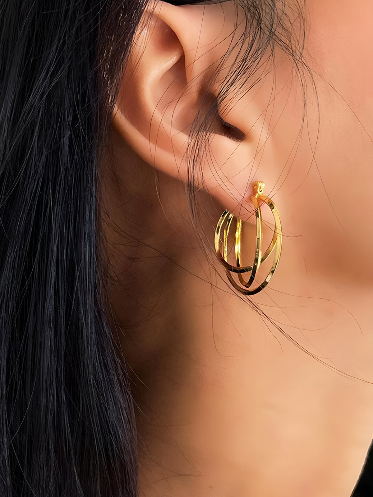 Triple Layered Golden Hoop Earrings