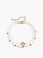 2pcs Pearl Beaded Golden Hoop Necklace