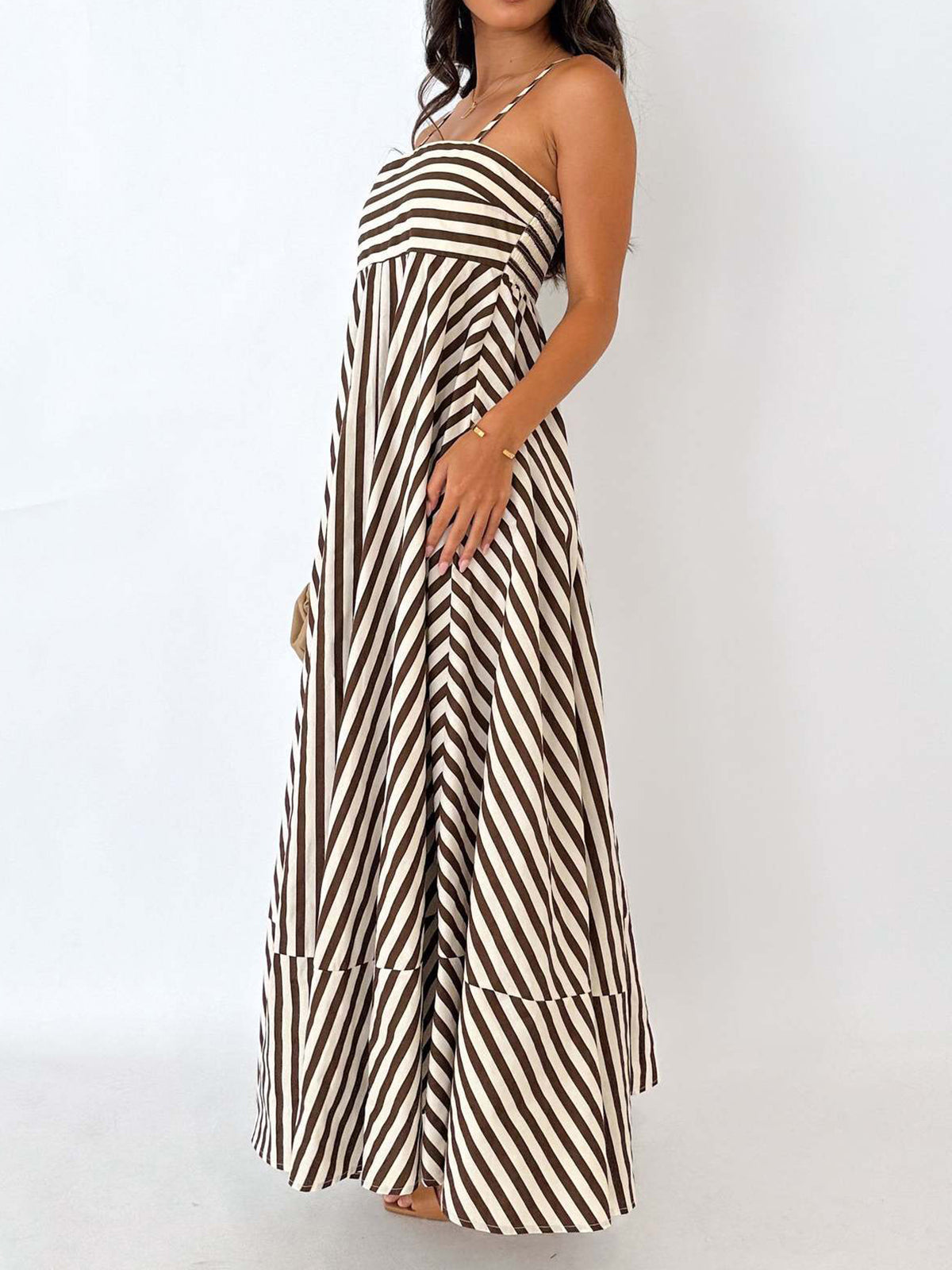 Striped Pleated Cami Long Dress