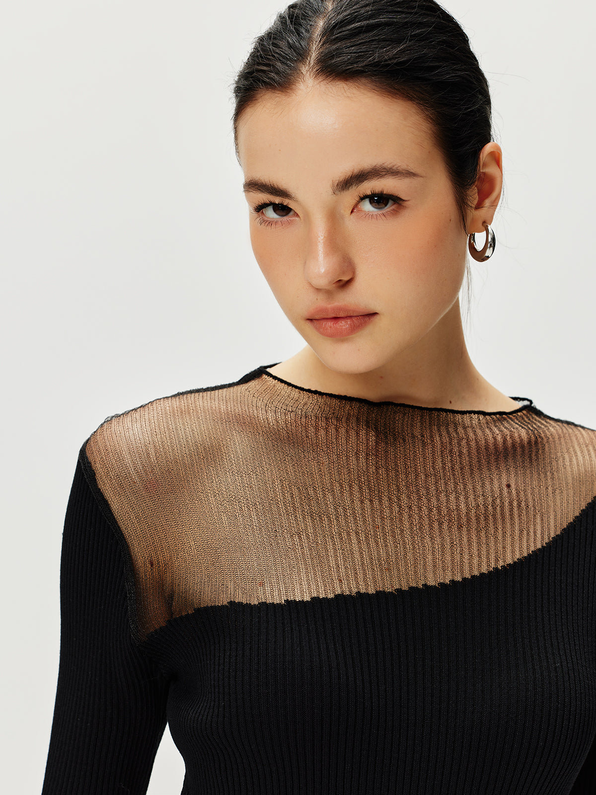 Semi-Sheer Panel Sweater Dress