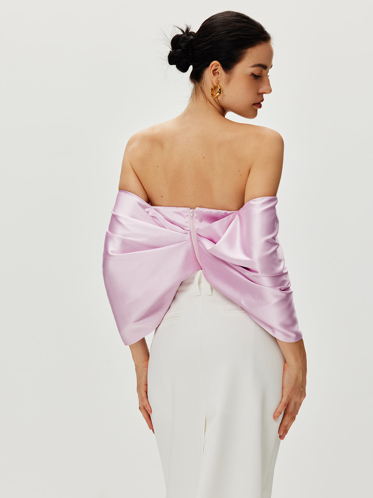 Satin Pleated Off Shoulder Top