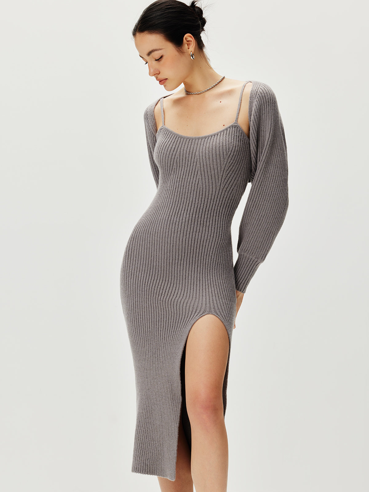 Shrug Ribbed Sweetheart Knit Dress