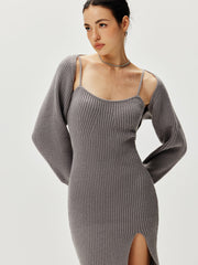 Shrug Ribbed Sweetheart Knit Dress