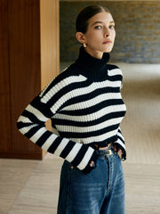 Turtleneck Striped Pullover Sweater