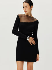 Semi-Sheer Panel Sweater Dress