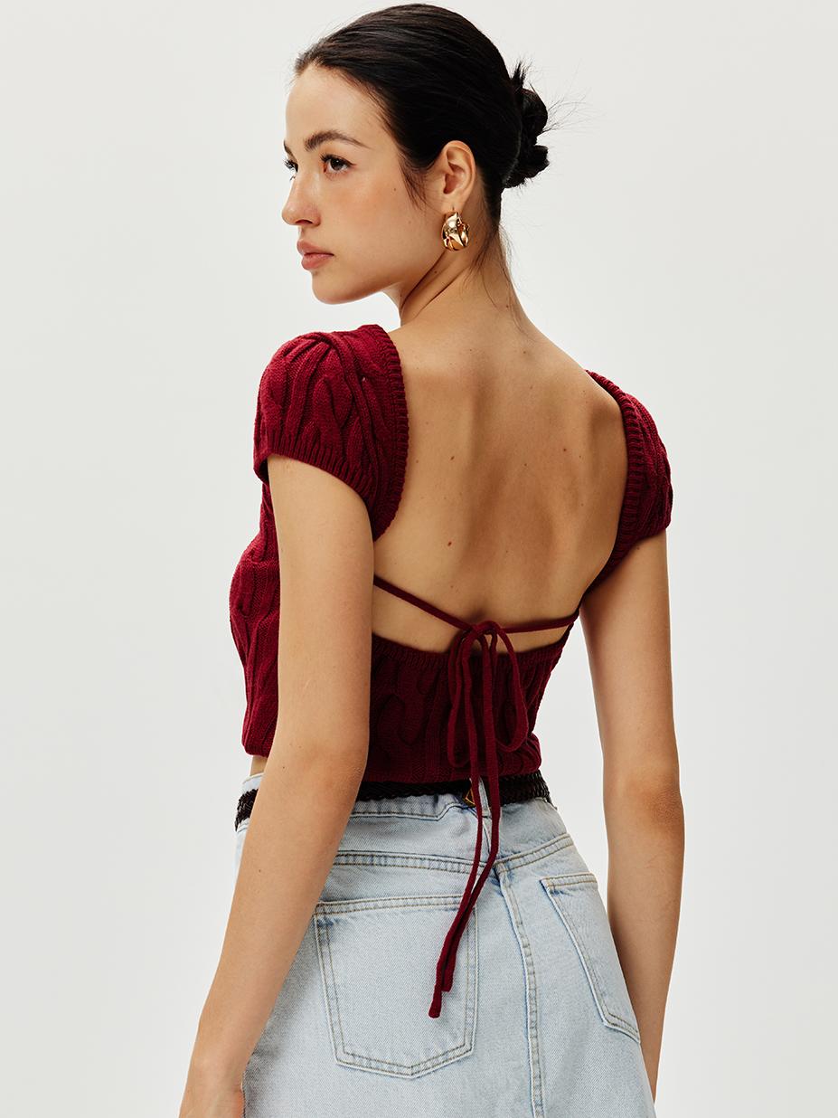 Tie Open Back Knit Top