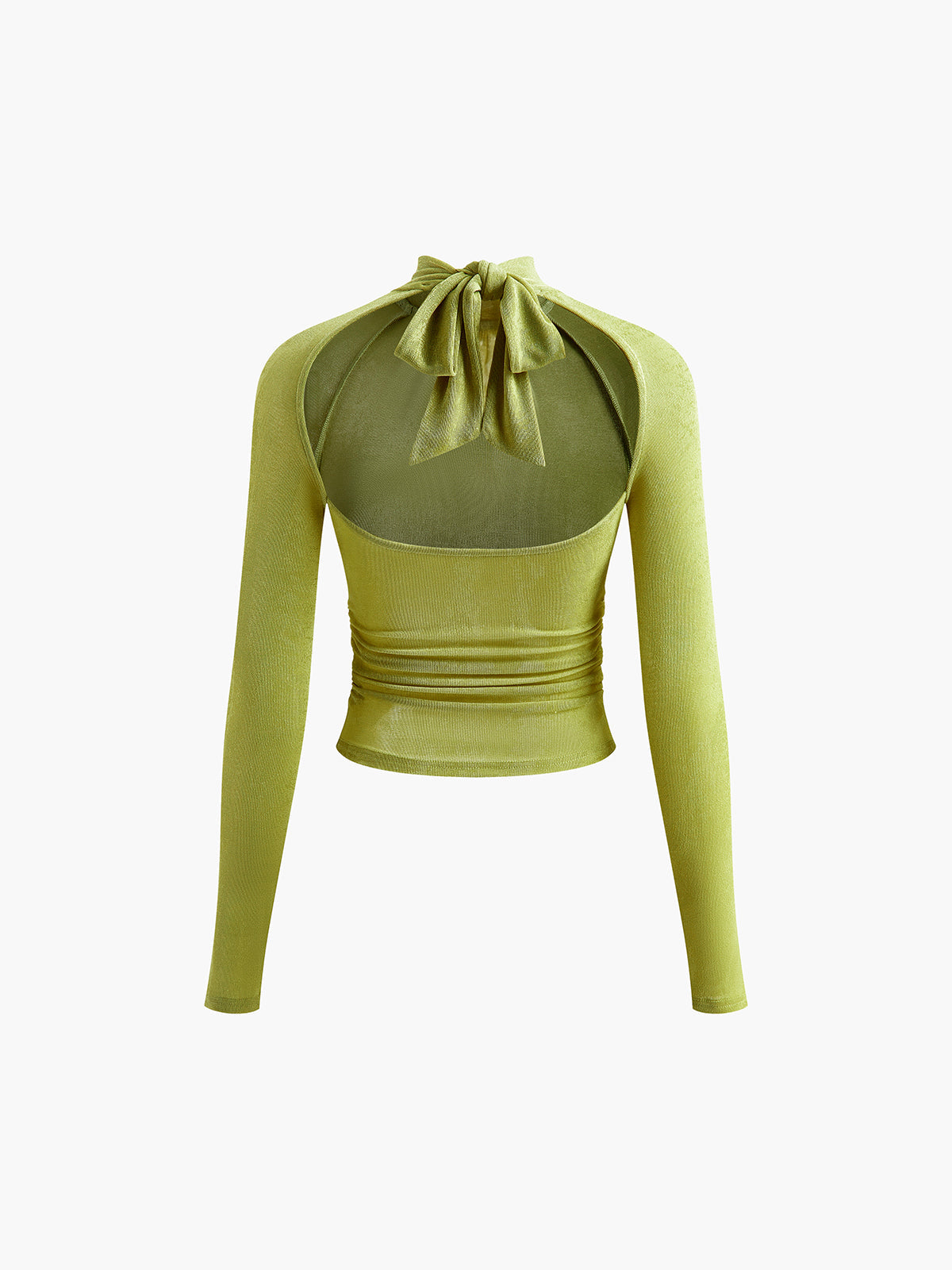 Mock Neck Pleated Backless T-Shirt