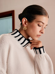 Stand Collar Embroidered Trim Sweater