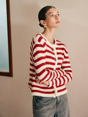 Crew Neck Striped Jersey Cardigan