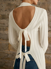 Tie Open Back Knit Top