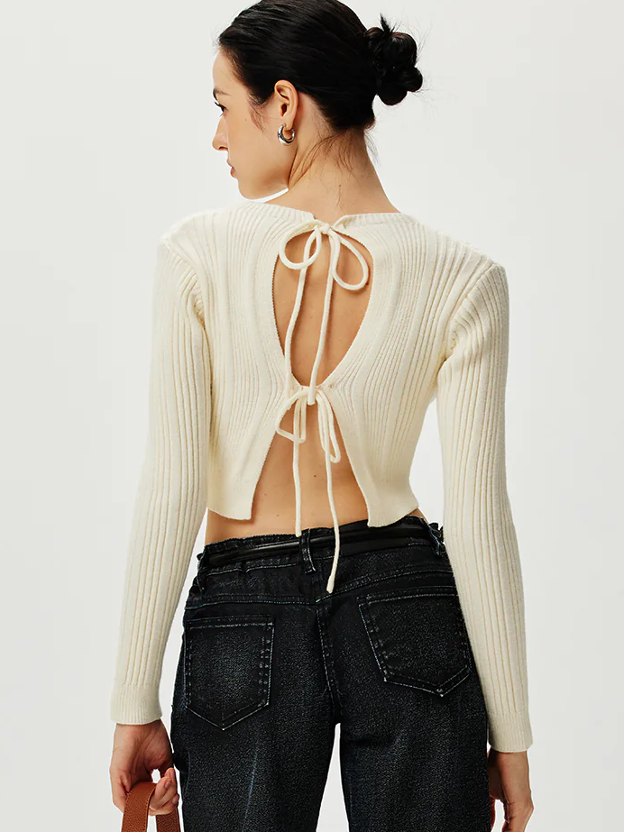 Cutout Tie Back Knit Cardigan