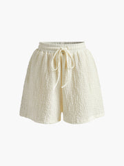 Drawstring Mechanism Knitting Shorts Set