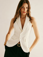 Backless Lapel Halter Blouse