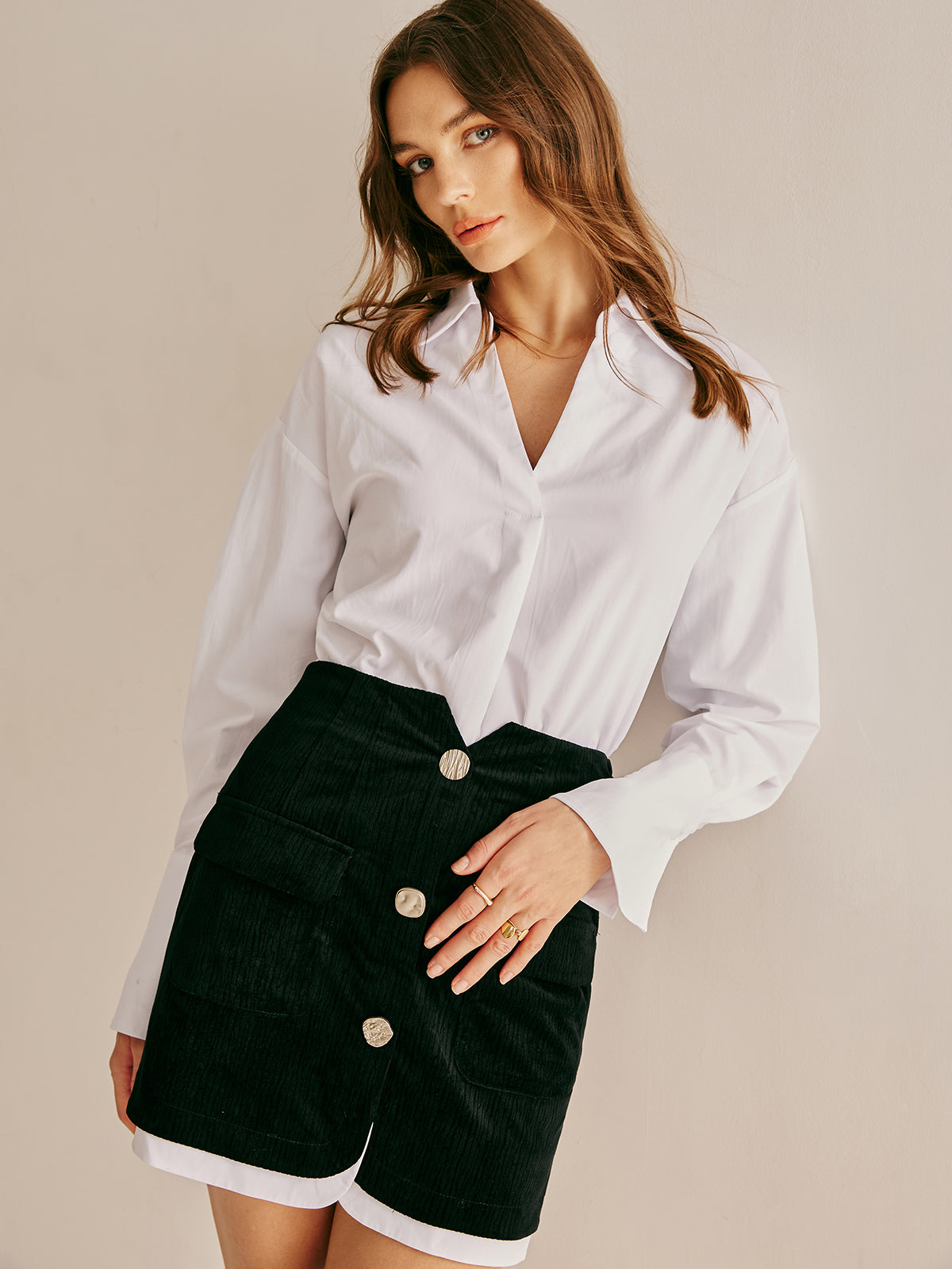 Elegant Plain Lapel Shirt