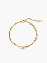 Golden Double Chains Rhinestone Bracelet