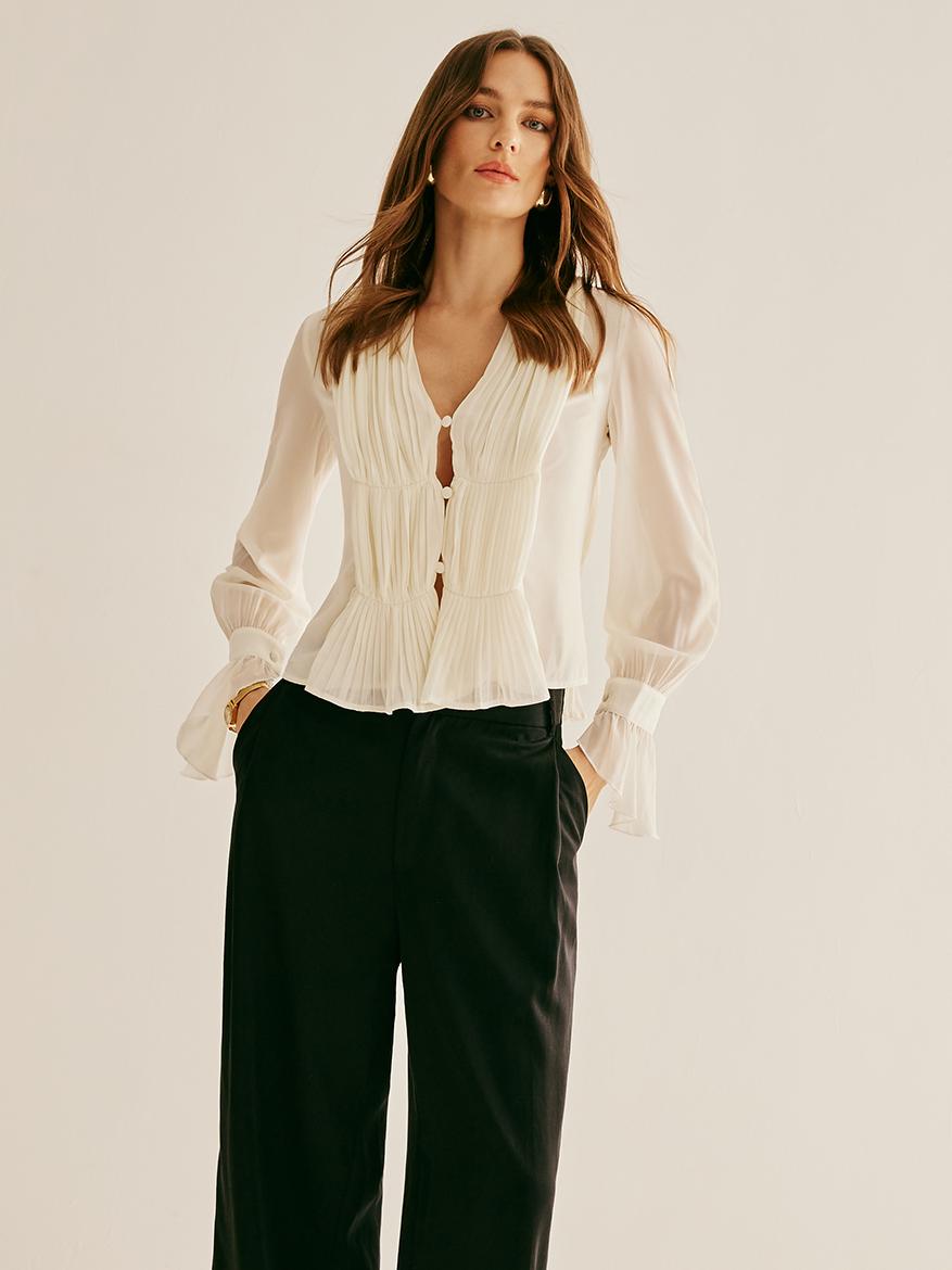 Chiffon Tie Back Pleated Blouse