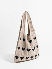 Heart Pattern Knit Shoulder Bag