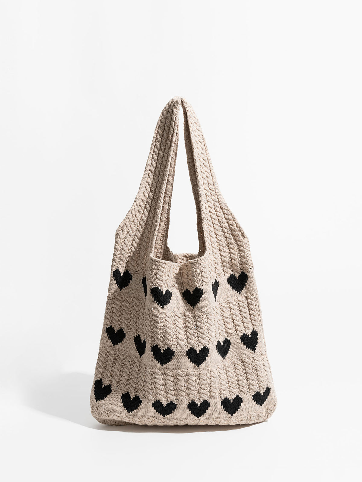 Heart Pattern Knit Shoulder Bag