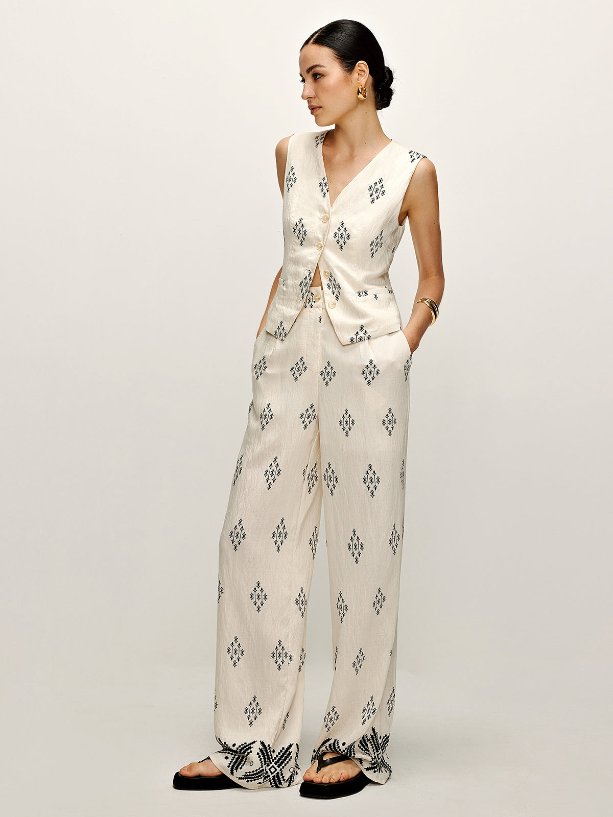 Nuboheme Printed Button Pants set