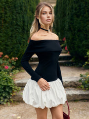 Two Tone Off Shoulder Bubble Short Dress