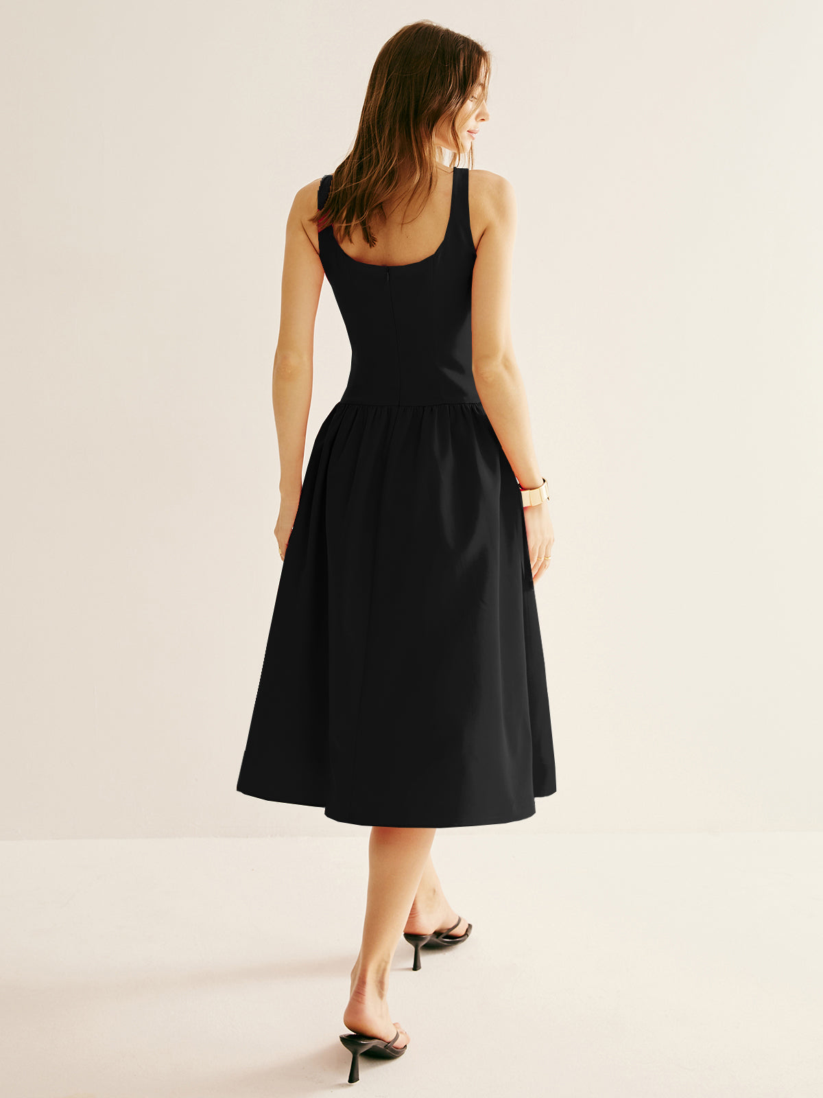 Square Neck Panel Pleated Dress