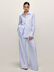 Cotton Pinstripe Drawstring Pants Set