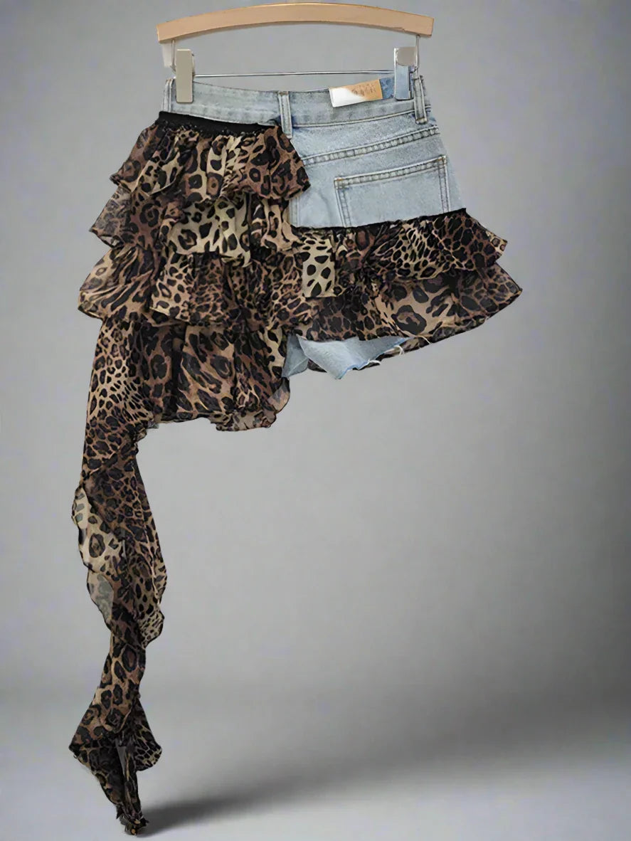 Leopard Print Denim Skort