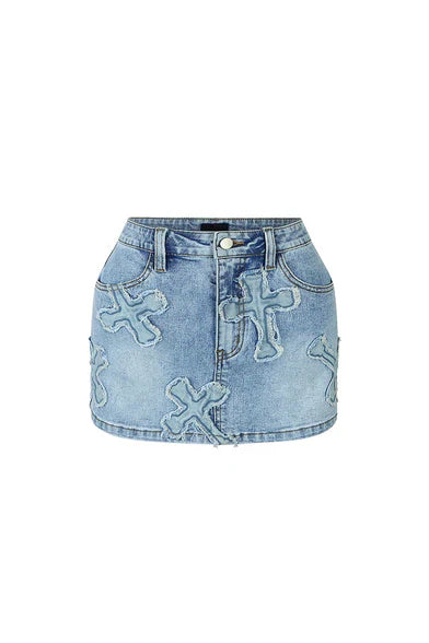 Cross Denim Mini Skirt