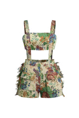 Classic Rose Print Short Overalls